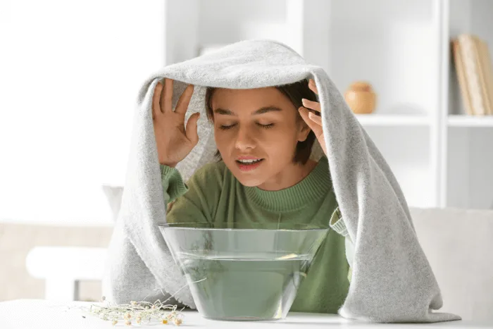 How to Treat nasal Congestion in Children- steam inhalation. 